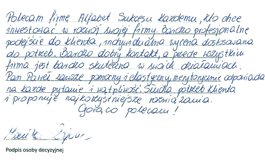 Opinie agencji reklamowych opinia dla Alfabetu Sukcesu